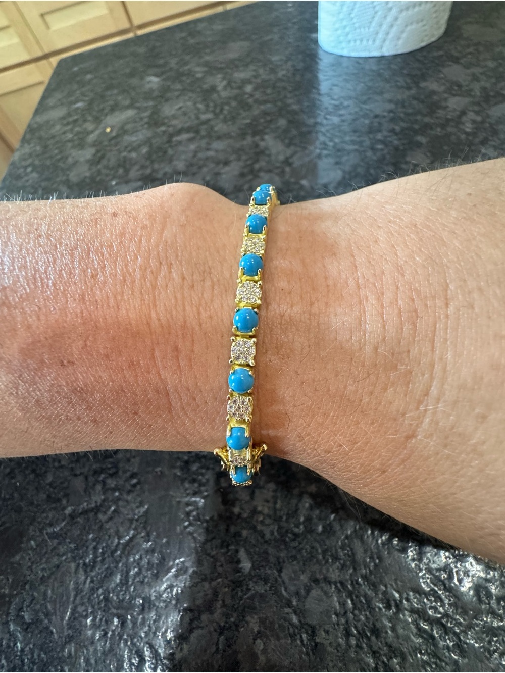 14k Gold over Sterling 925 Turquoise Tennis Bracelet - Women Jewelry